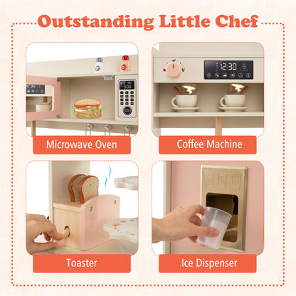 Children Pretend Toy Kitchen Playset with Light and Sound, Pink Play Kitchen Sets at Gallery Canada