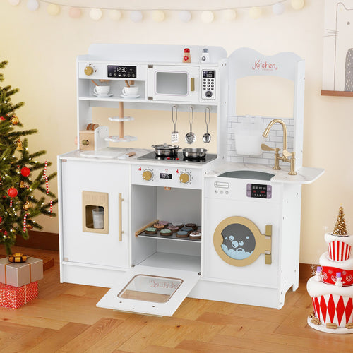 Children Pretend Toy Kitchen Playset with Light and Sound, White