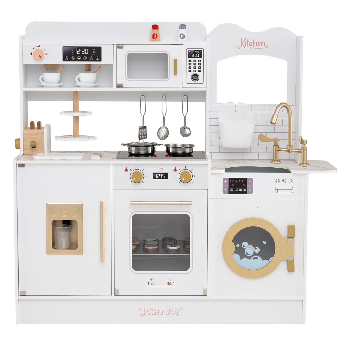 Children Pretend Toy Kitchen Playset with Light and Sound, White Play Kitchen Sets at Gallery Canada