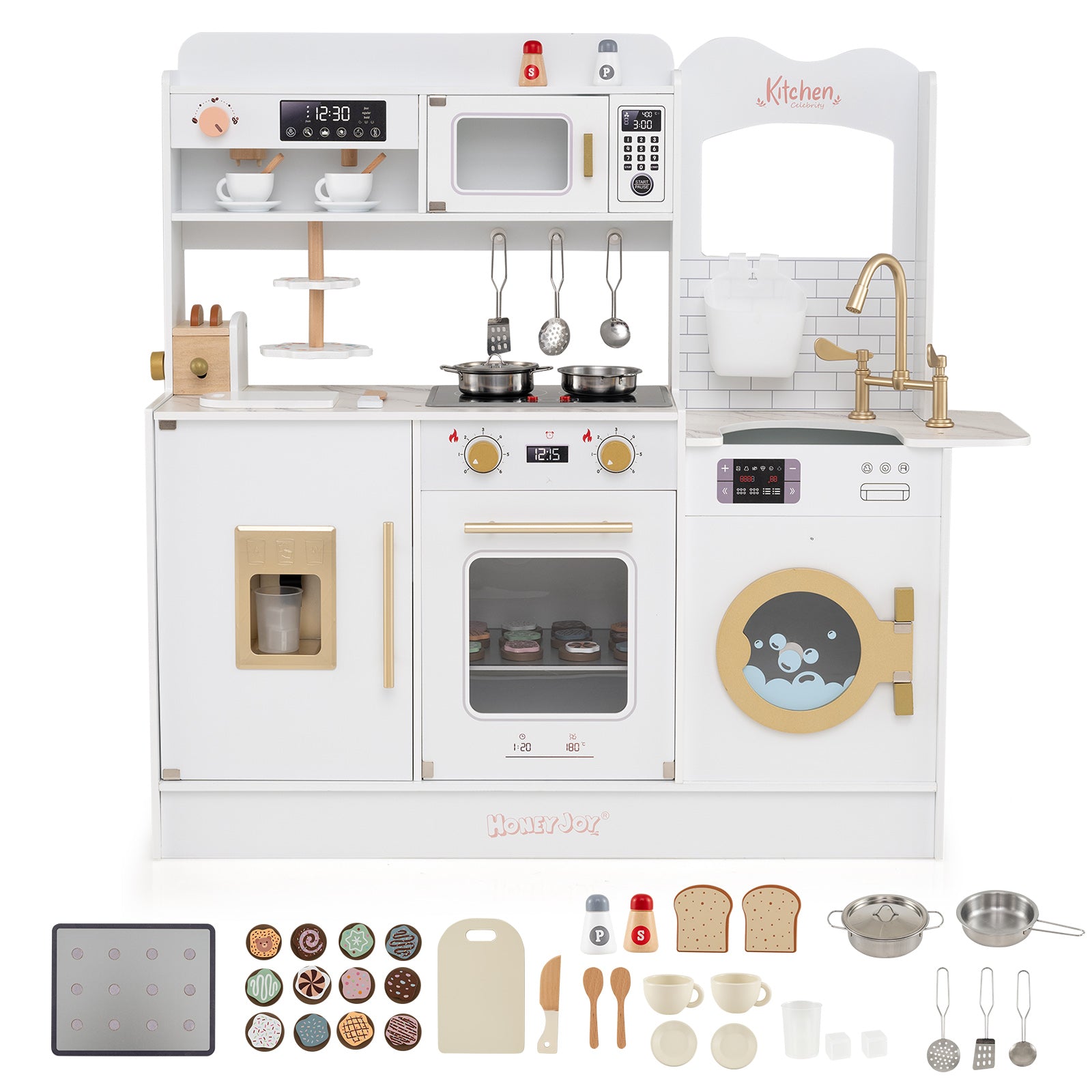 Children Pretend Toy Kitchen Playset with Light and Sound, White Play Kitchen Sets White at Gallery Canada