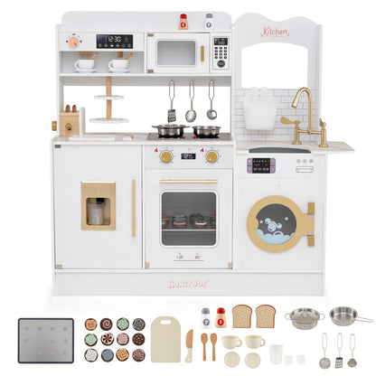 Children Pretend Toy Kitchen Playset with Light and Sound, White Play Kitchen Sets White at Gallery Canada