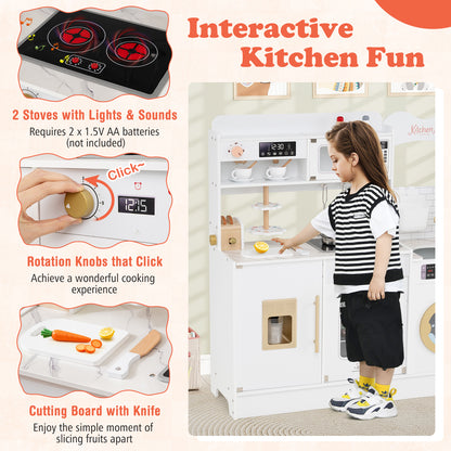 Children Pretend Toy Kitchen Playset with Light and Sound, White Play Kitchen Sets at Gallery Canada