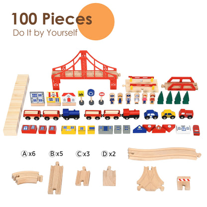 Kids Wooden Train Set Table, 100 Pieces, Lockable Wheels, Natural, Multicolor Learning Toys at Gallery Canada
