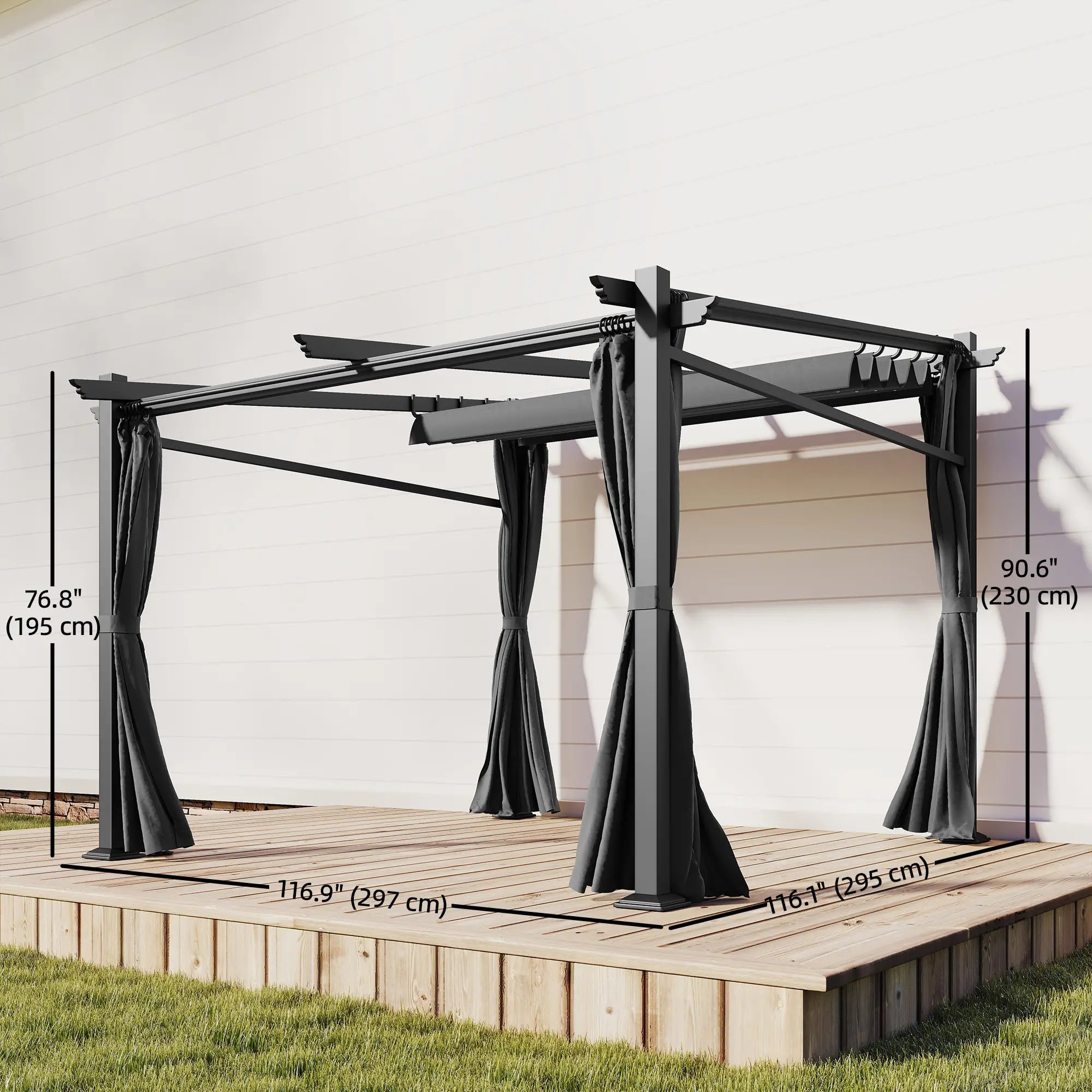 Metal Pergola With Sliding Roof Canopy, 10' x 10', Black Pergolas at Gallery Canada