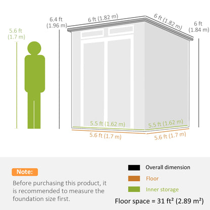 Abri de rangement extérieur 6' x 6', abri de jardin en plastique, gris foncé, gris foncé