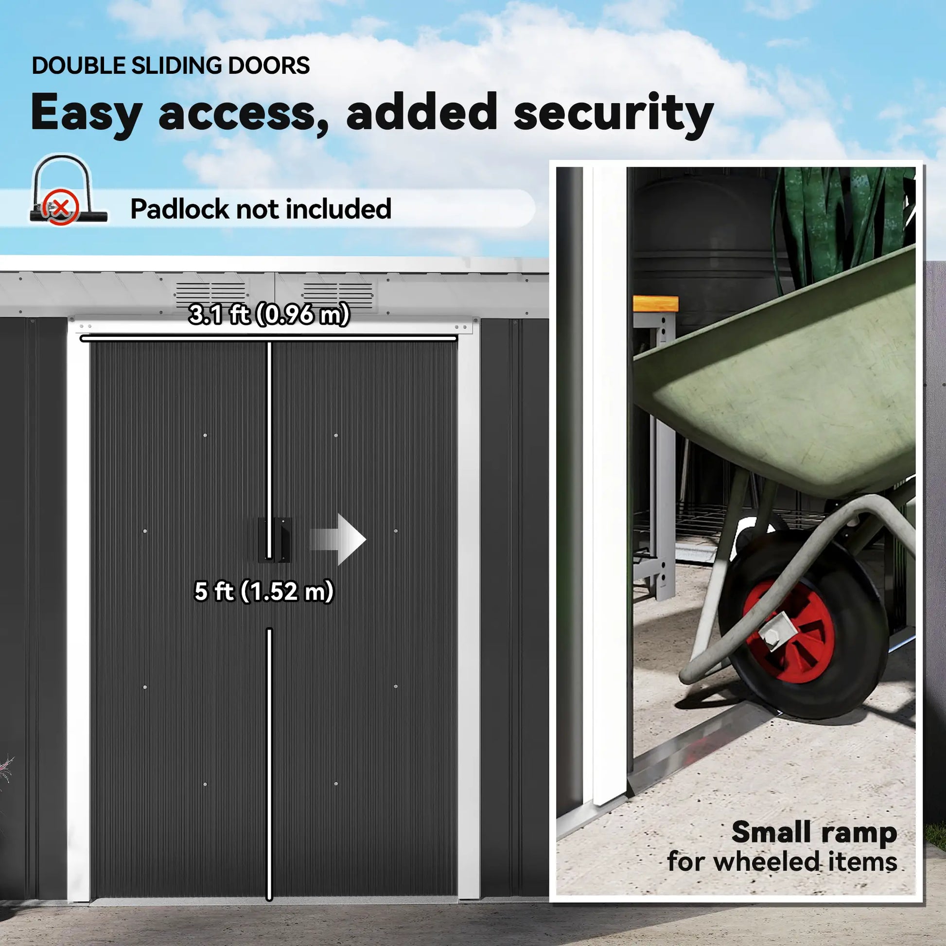 9x4 Outdoor Storage Shed, Galvanized Steel, Dark Grey Sheds at Gallery Canada