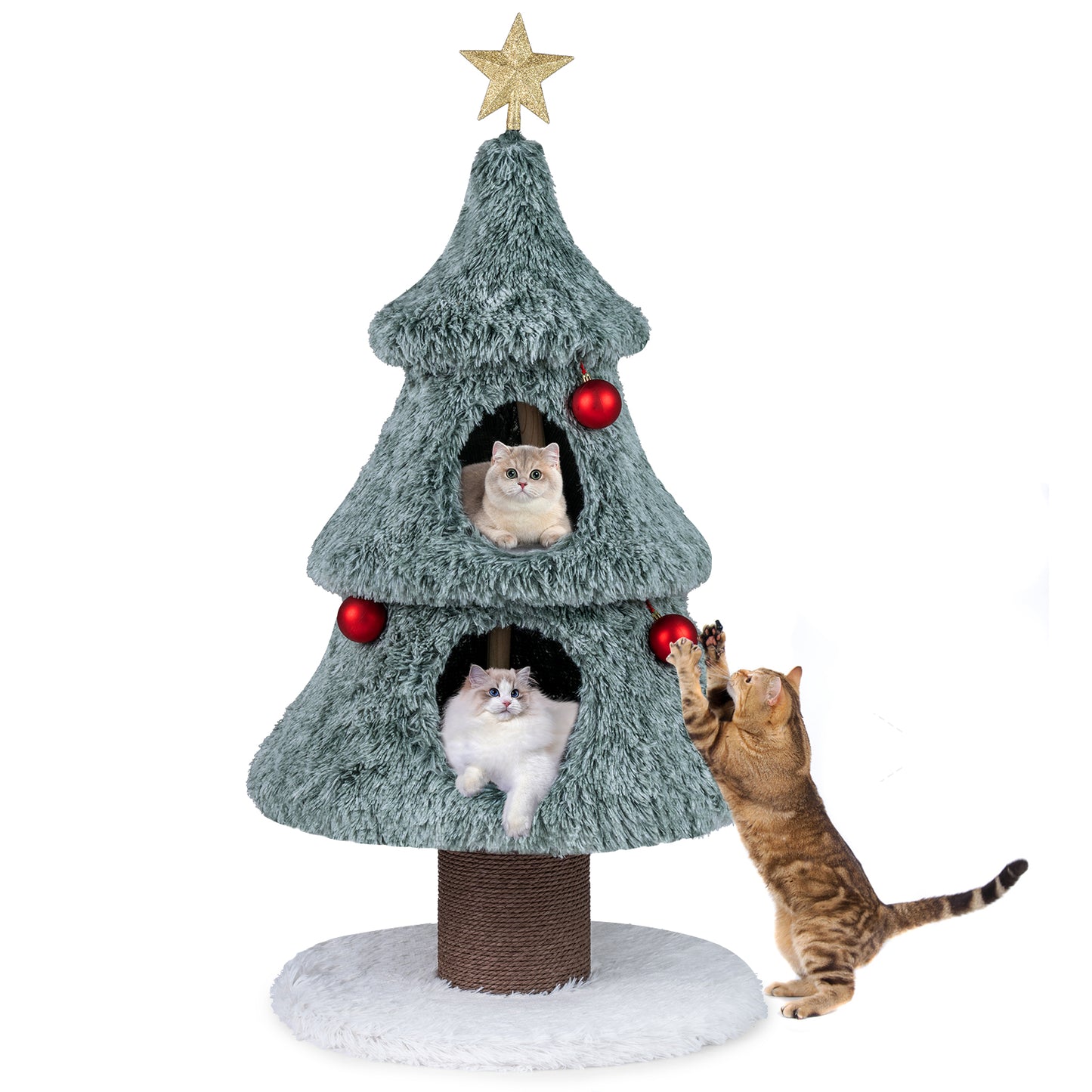 Christmas Cat Tree For Indoor Cats, 48.5 Inch, 2 Condos Scratching Post, Green Cat Trees Condos & Scratchers Green at Gallery Canada