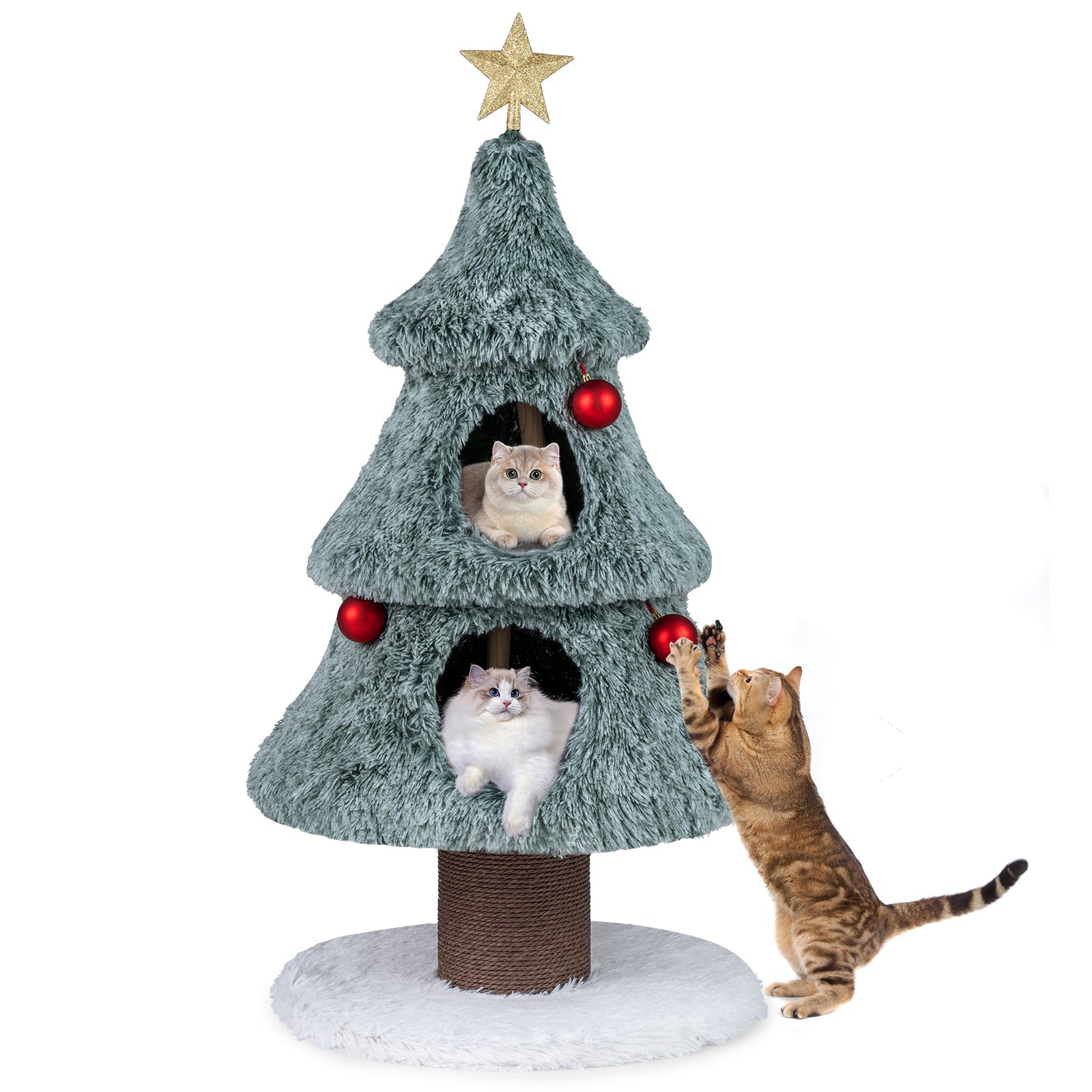 Christmas Cat Tree For Indoor Cats, 48.5 Inch, 2 Condos Scratching Post, Green Cat Trees Condos & Scratchers at Gallery Canada