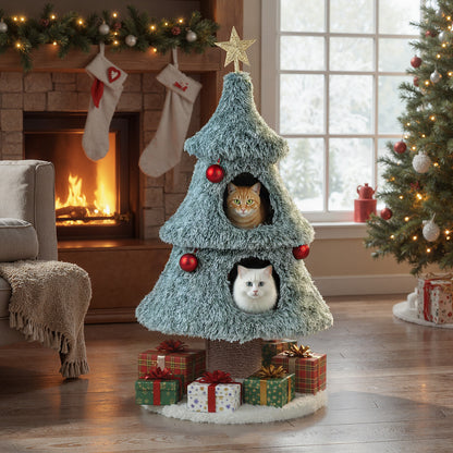 Christmas Cat Tree For Indoor Cats, 48.5 Inch, 2 Condos Scratching Post, Green Cat Trees Condos & Scratchers at Gallery Canada