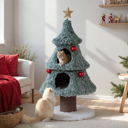 Christmas Cat Tree For Indoor Cats, 48.5 Inch, 2 Condos Scratching Post, Green Cat Trees Condos & Scratchers at Gallery Canada
