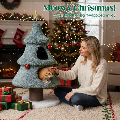 Christmas Cat Tree For Indoor Cats, 48.5 Inch, 2 Condos Scratching Post, Green Cat Trees Condos & Scratchers at Gallery Canada