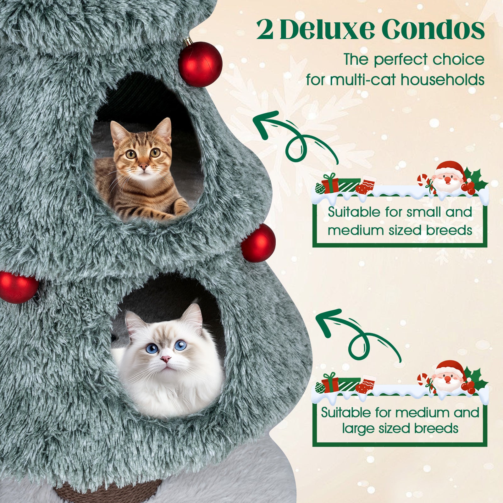 Christmas Cat Tree For Indoor Cats, 48.5 Inch, 2 Condos Scratching Post, Green Cat Trees Condos & Scratchers at Gallery Canada