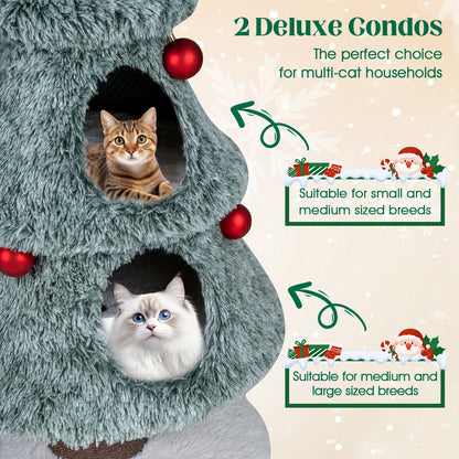 Christmas Cat Tree For Indoor Cats, 48.5 Inch, 2 Condos Scratching Post, Green Cat Trees Condos & Scratchers at Gallery Canada