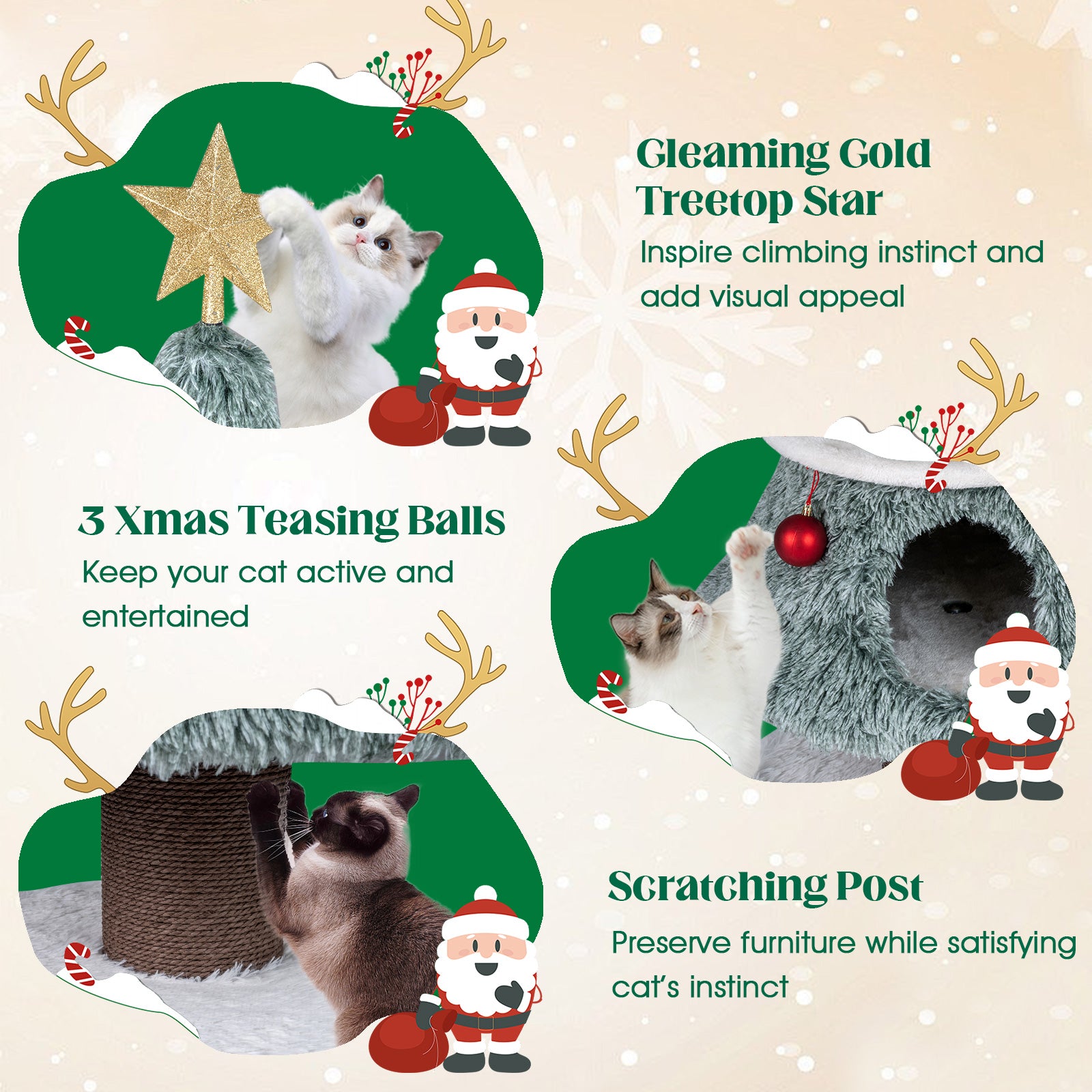 Christmas Cat Tree For Indoor Cats, 48.5 Inch, 2 Condos Scratching Post, Green Cat Trees Condos & Scratchers at Gallery Canada