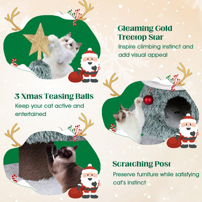 Christmas Cat Tree For Indoor Cats, 48.5 Inch, 2 Condos Scratching Post, Green Cat Trees Condos & Scratchers at Gallery Canada