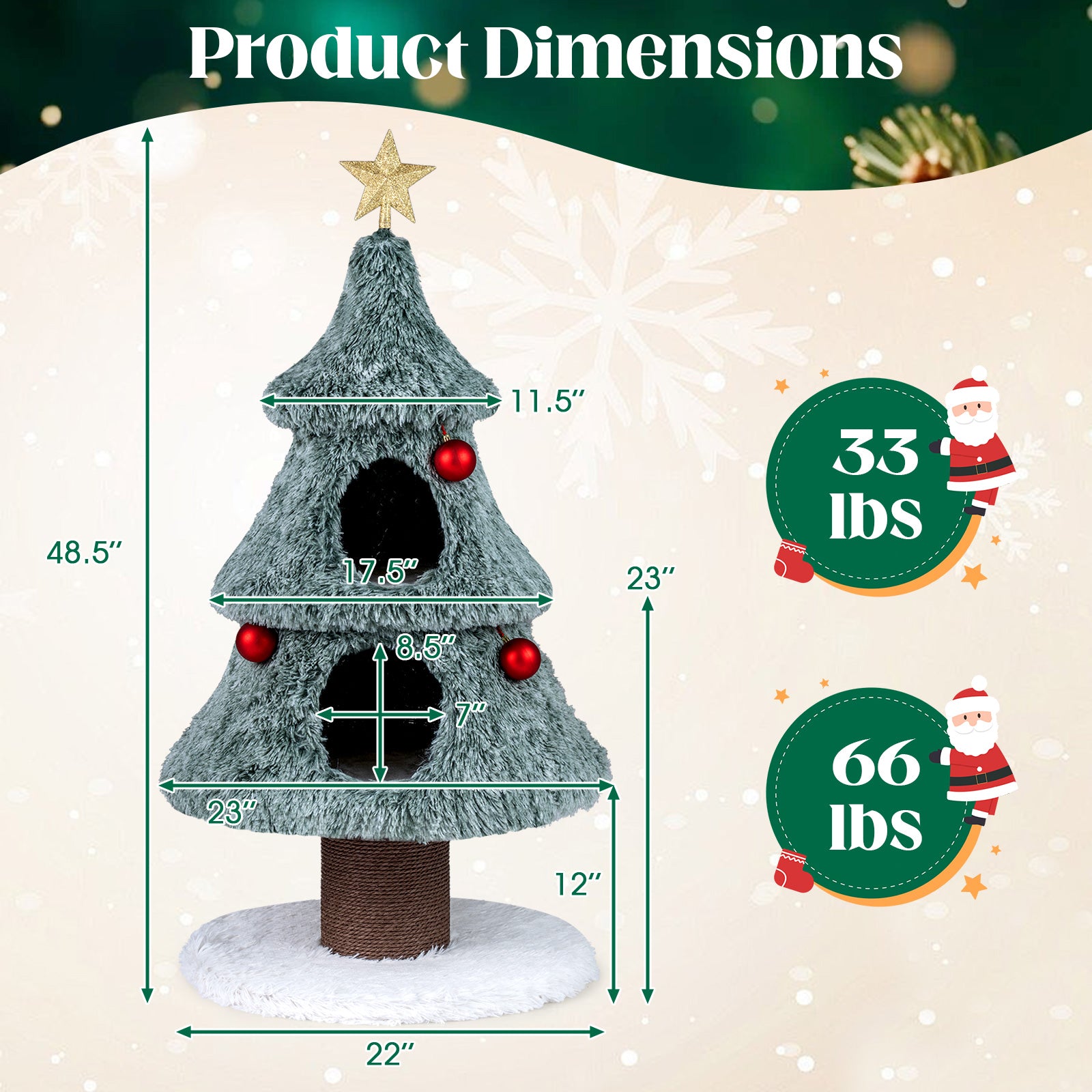 Christmas Cat Tree For Indoor Cats, 48.5 Inch, 2 Condos Scratching Post, Green Cat Trees Condos & Scratchers at Gallery Canada