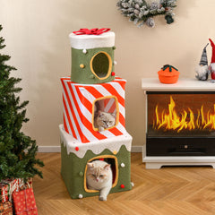 Christmas Cat Tree for Indoor Cats 47" Cute Cat Climbing Furniture with 3 Condos, Green Cat Trees Condos & Scratchers Green at Gallery Canada