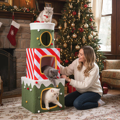 Christmas Cat Tree for Indoor Cats 47" Cute Cat Climbing Furniture with 3 Condos, Green Cat Trees Condos & Scratchers at Gallery Canada