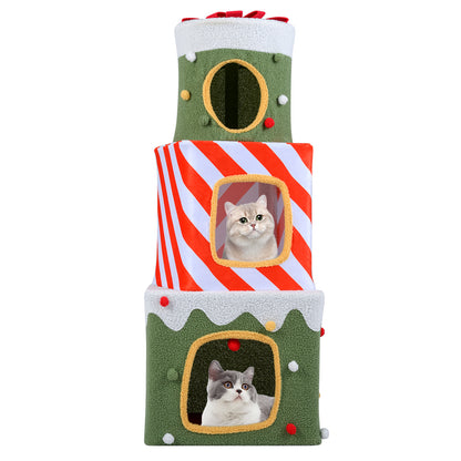 Christmas Cat Tree for Indoor Cats 47" Cute Cat Climbing Furniture with 3 Condos, Green Cat Trees Condos & Scratchers Green at Gallery Canada
