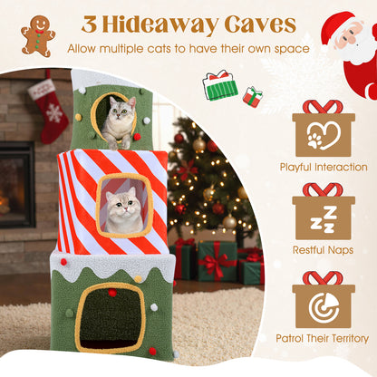 Christmas Cat Tree for Indoor Cats 47" Cute Cat Climbing Furniture with 3 Condos, Green Cat Trees Condos & Scratchers at Gallery Canada