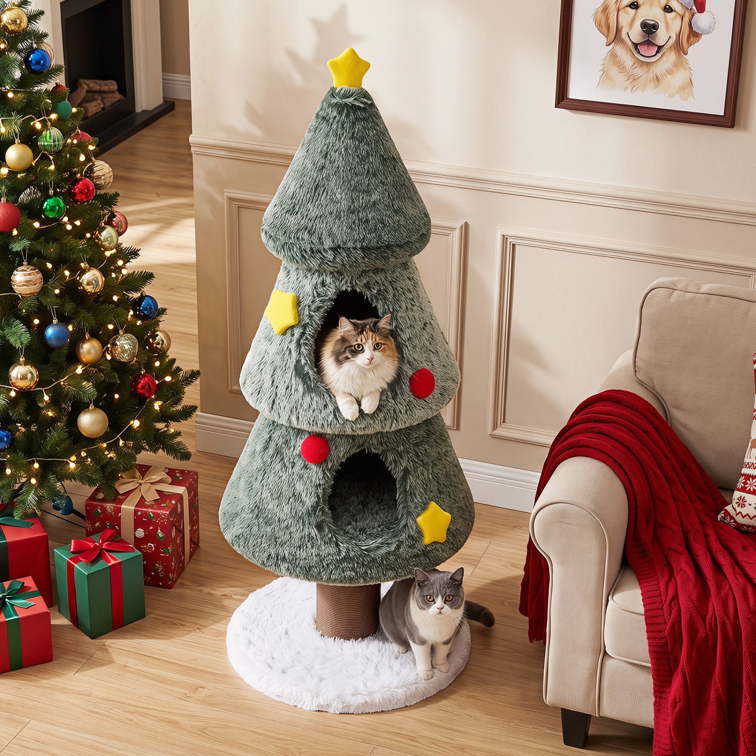 Christmas Cat Tree with 2 Condos, Scratching Post, Green Cat Trees Condos & Scratchers at Gallery Canada