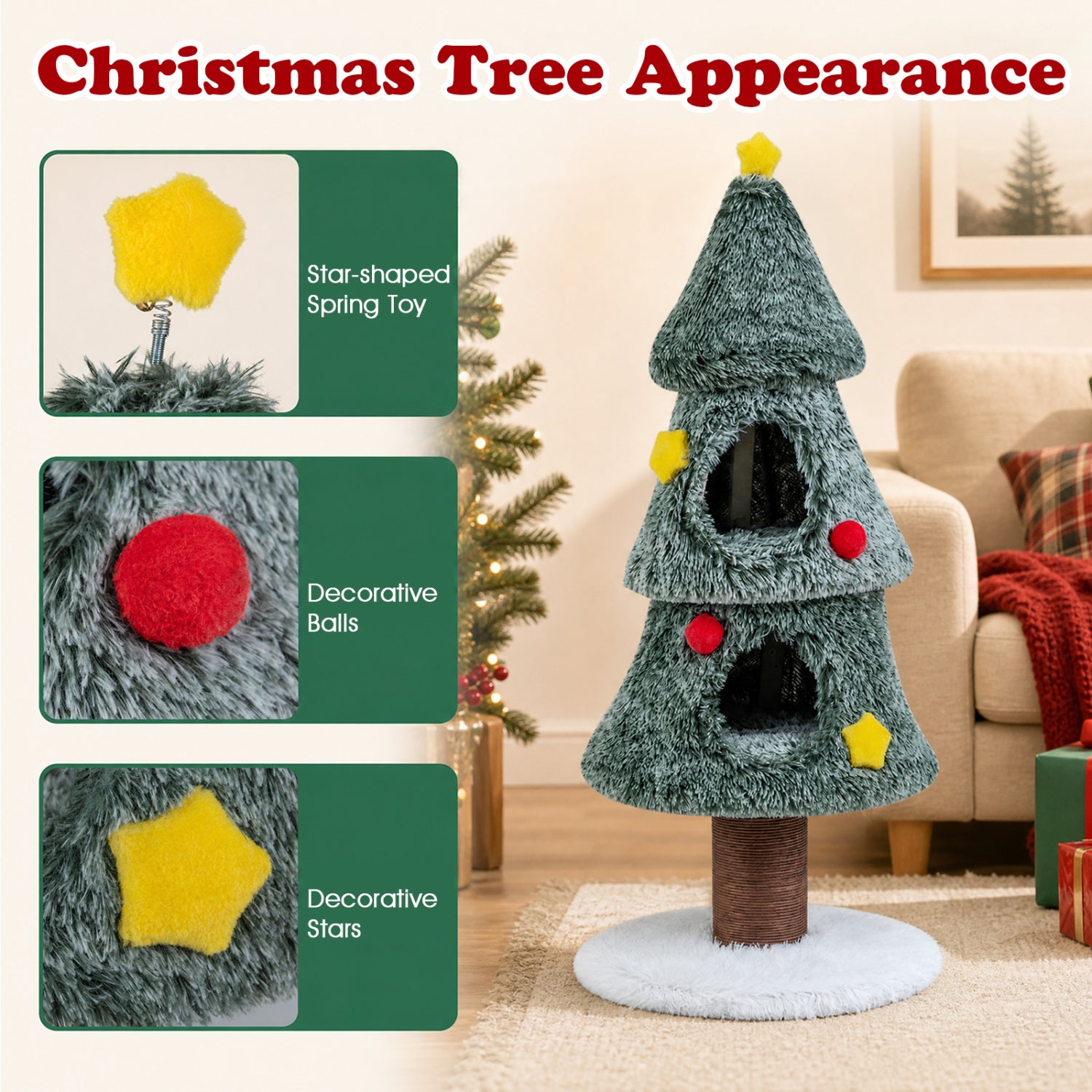 Christmas Cat Tree with 2 Condos, Scratching Post, Green Cat Trees Condos & Scratchers at Gallery Canada
