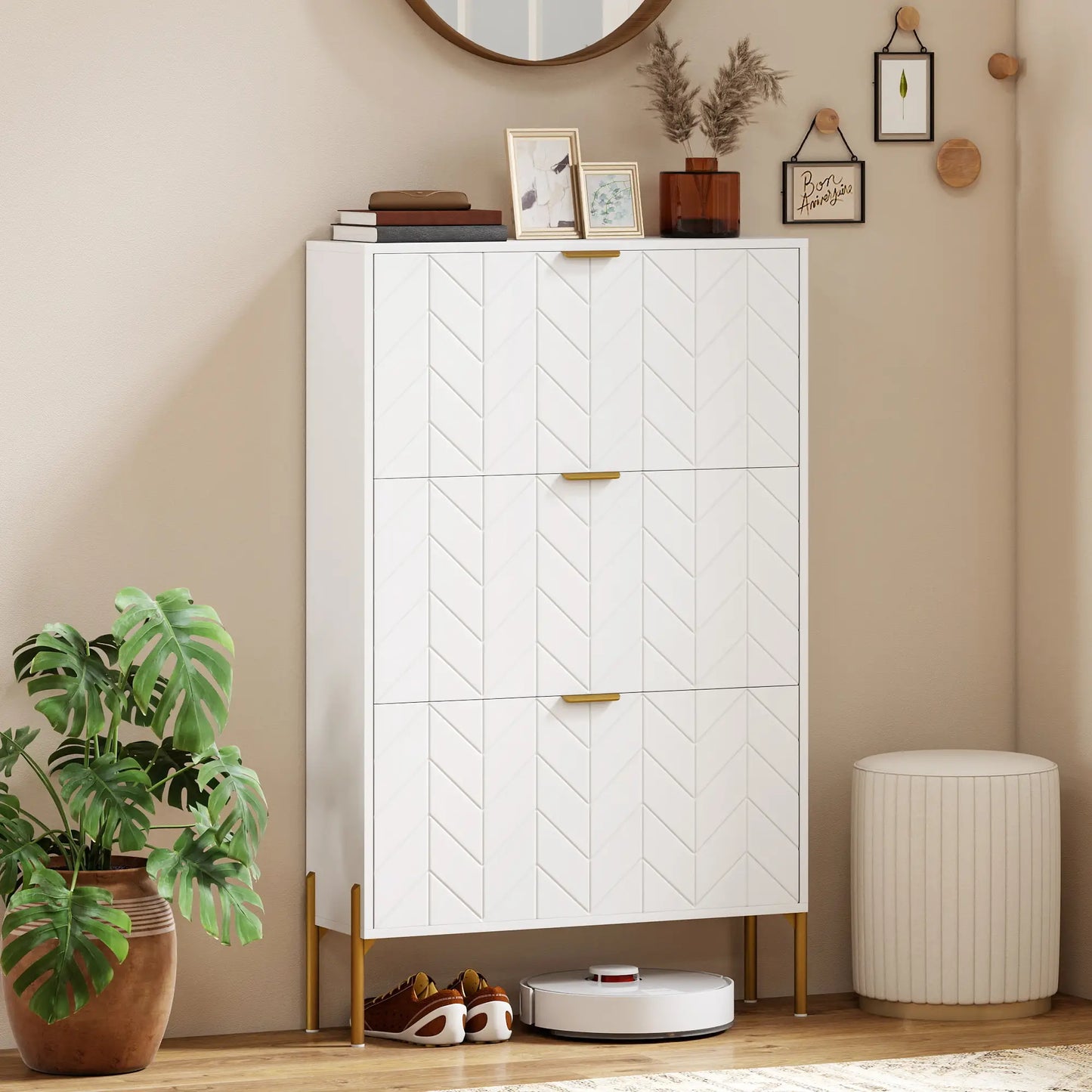 Shoe Cabinet, 3 Flip Drawers, Adjustable Shelves, White Shoe Storage Cabinets & Racks at Gallery Canada
