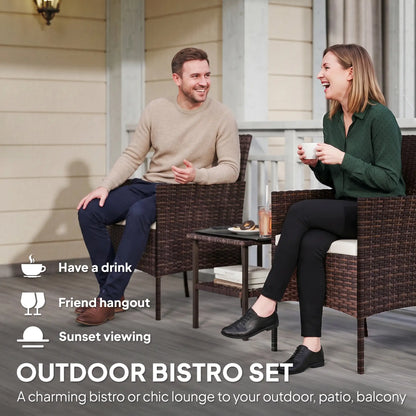 3-Piece Wicker Bistro Set, 2-Tier Glass Top Table, Beige Bistro Sets at Gallery Canada