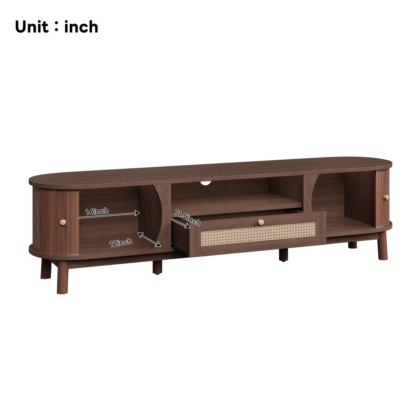 TV Stand, Solid Wood Doors, Drawers, 65" L x 14.5" W x 18" H, Natural Walnut TV Stands at Gallery Canada