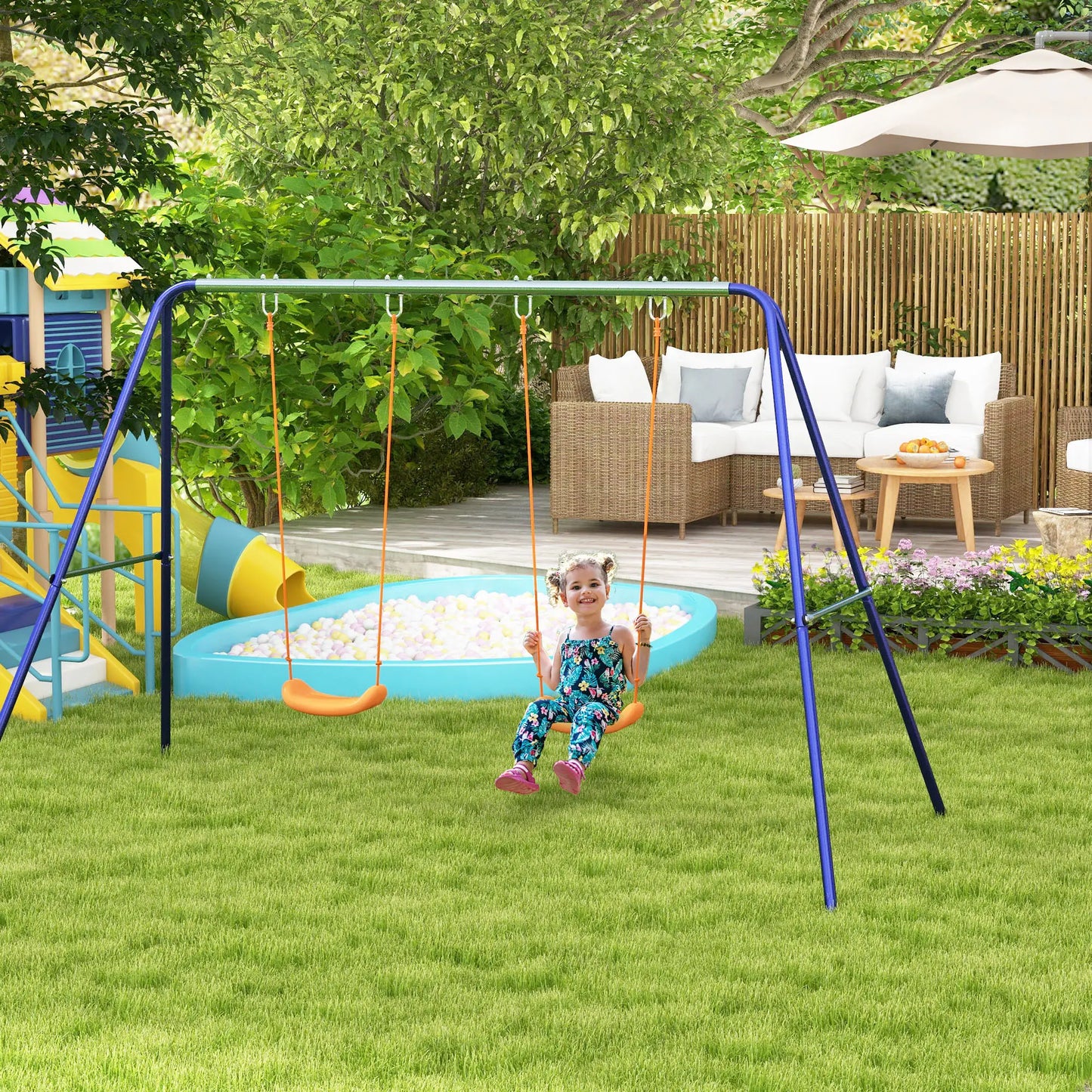 Kids Outdoor Swing Set, Metal Frame, Double Seats, Ages 3-8 Gym Sets & Swings at Gallery Canada