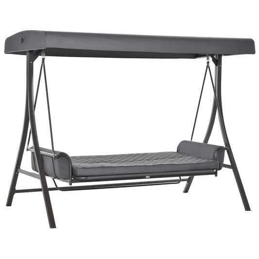 3 Person Porch Swing Bench, Adjustable Canopy, Cushions, Pillows, Dark Grey Porch Swings with Canopy Dark Grey at Gallery Canada