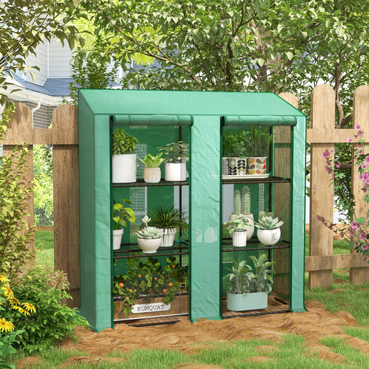 Portable Mini Greenhouse Green House with 3 Tier Shelves, Reinforced PE Cover, Roll-up Doors, 56.3" x 18.1" x 59.4" - Gallery Canada