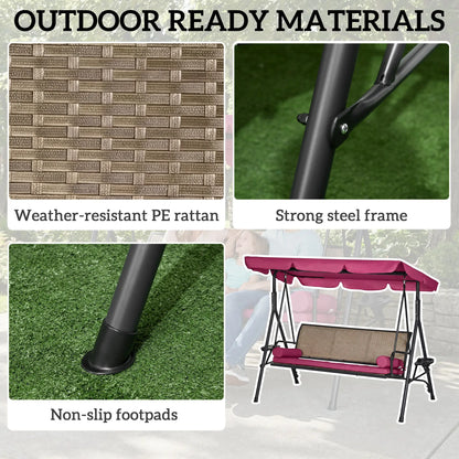 Outdoor 3-Seat Porch Swing With Canopy, Rattan, Cushion, Cushion Patio Swings with Stand at Gallery Canada