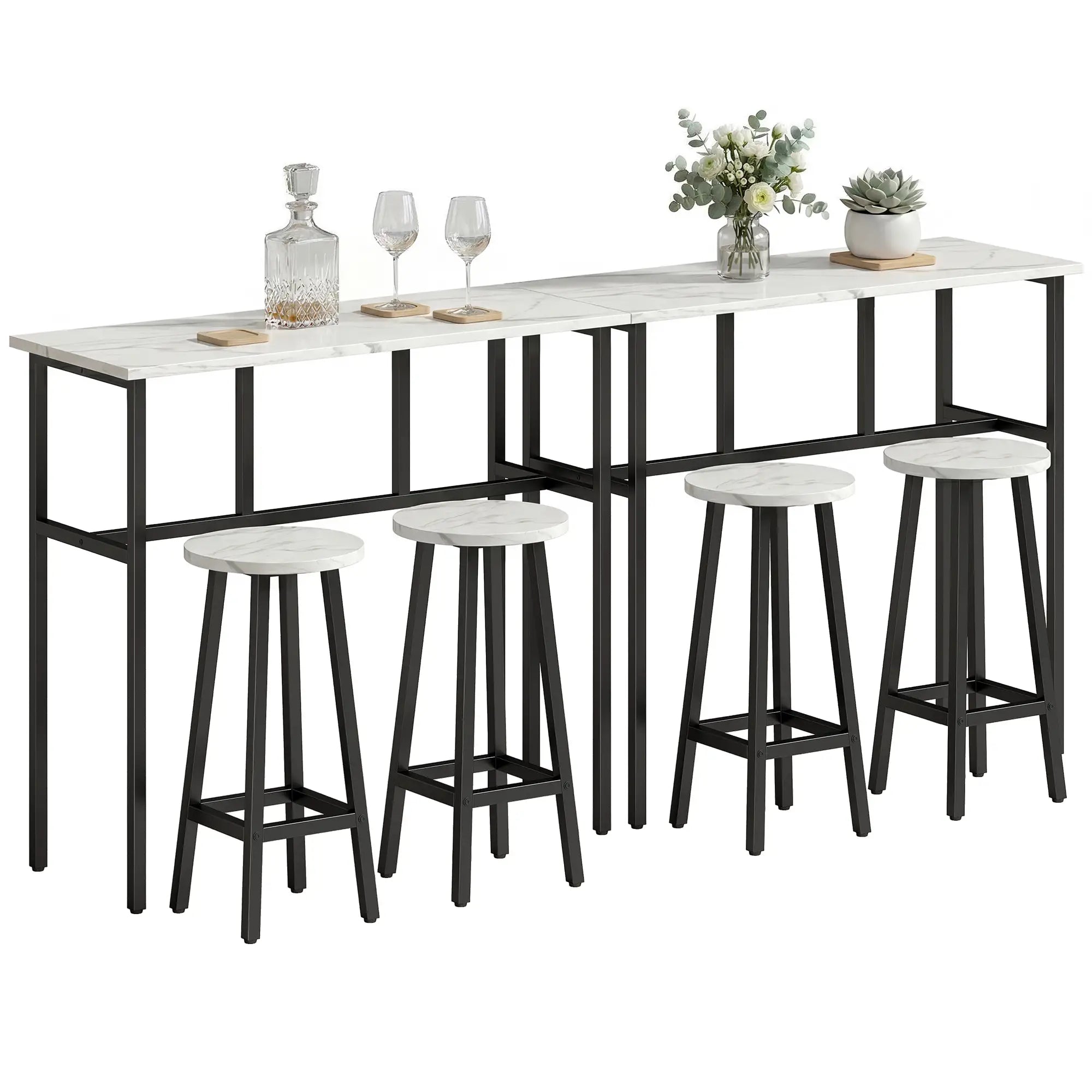 Bar Table Set Of 6, White Marble Breakfast Table And 4 Stools, White Bar Sets at Gallery Canada