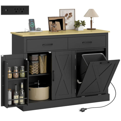 7 Gallon Tilt Out Garbage Cabinet, Kitchen Island With Charging Station, Black Storage Cabinets at Gallery Canada