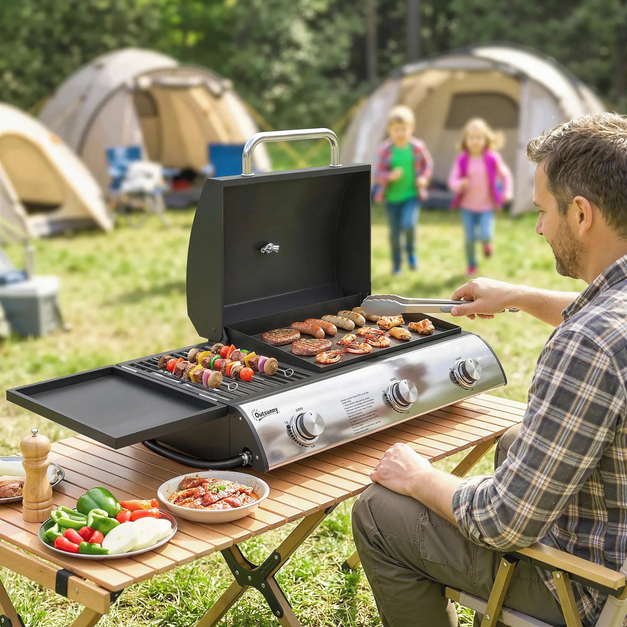 3 Burner Portable Propane Gas Grill Griddle, 28,500 BTU, Black Propane Gas Grills at Gallery Canada