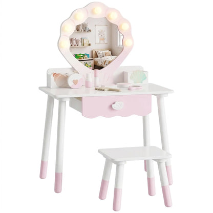 Kids Vanity Set with Lights, Mirror, Stool, Accessories for 3-8 Years, Pink Toy Vanity at Gallery Canada