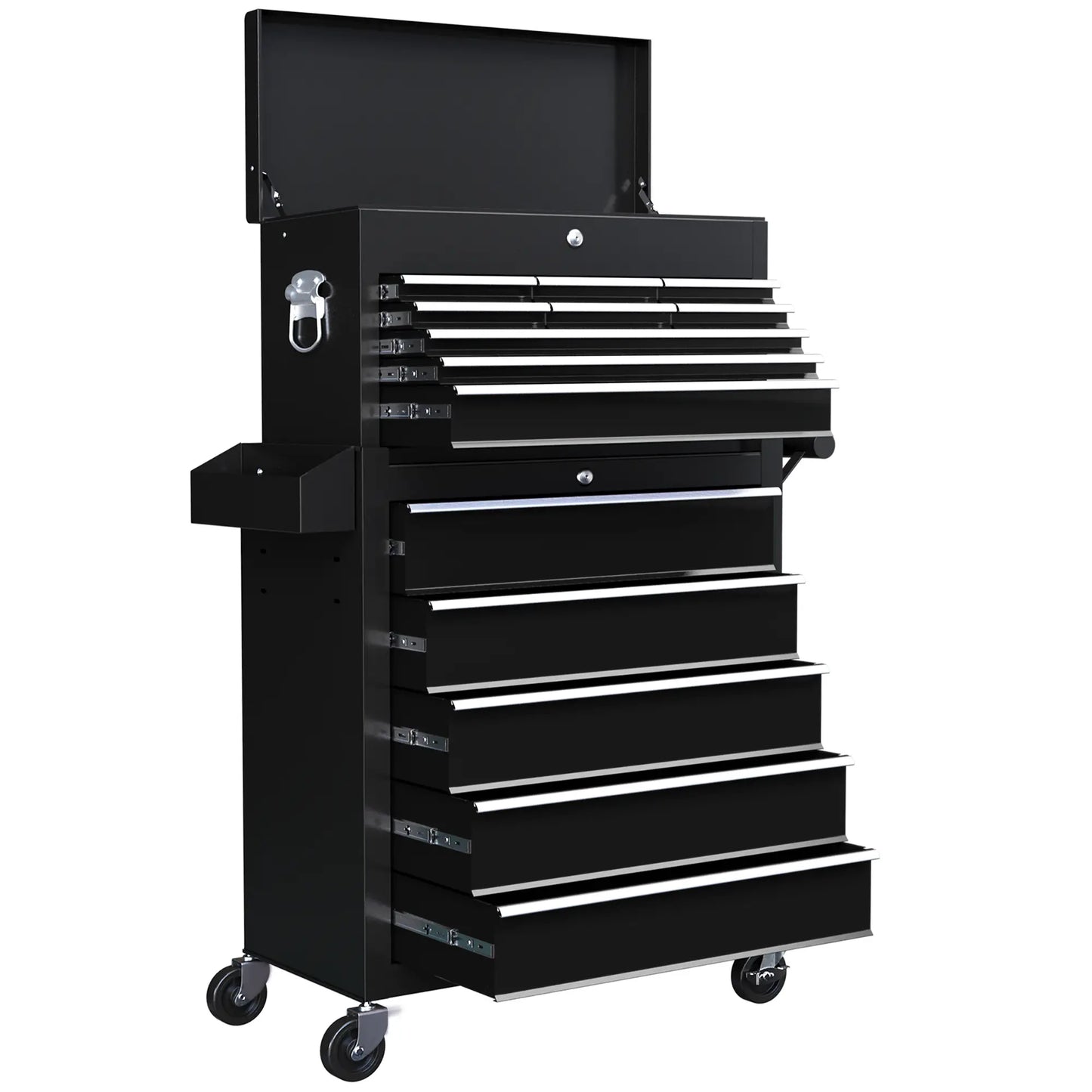 14 Drawer Rolling Tool Chest, Lockable Storage Cabinet, Detachable Toolbox, Black Tool Organizers Black at Gallery Canada