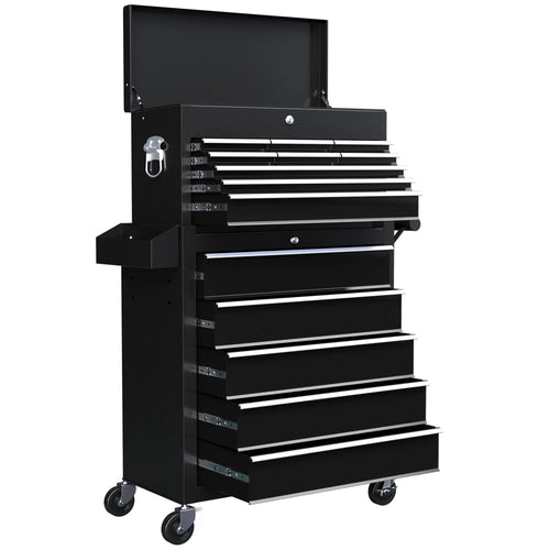 14 Drawer Rolling Tool Chest, Lockable Storage Cabinet, Detachable Toolbox, Black