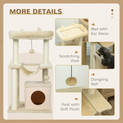 39.25'' Cat Tree Tower, Multi-Level Kitten House, Scratching Post, Hammock Bed, Beige Cat Posts at Gallery Canada