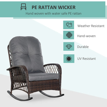 Rattan Rocking Chair, Outdoor Wicker Patio Rocker with Cushions, Grey Outdoor Rocking Chairs at Gallery Canada
