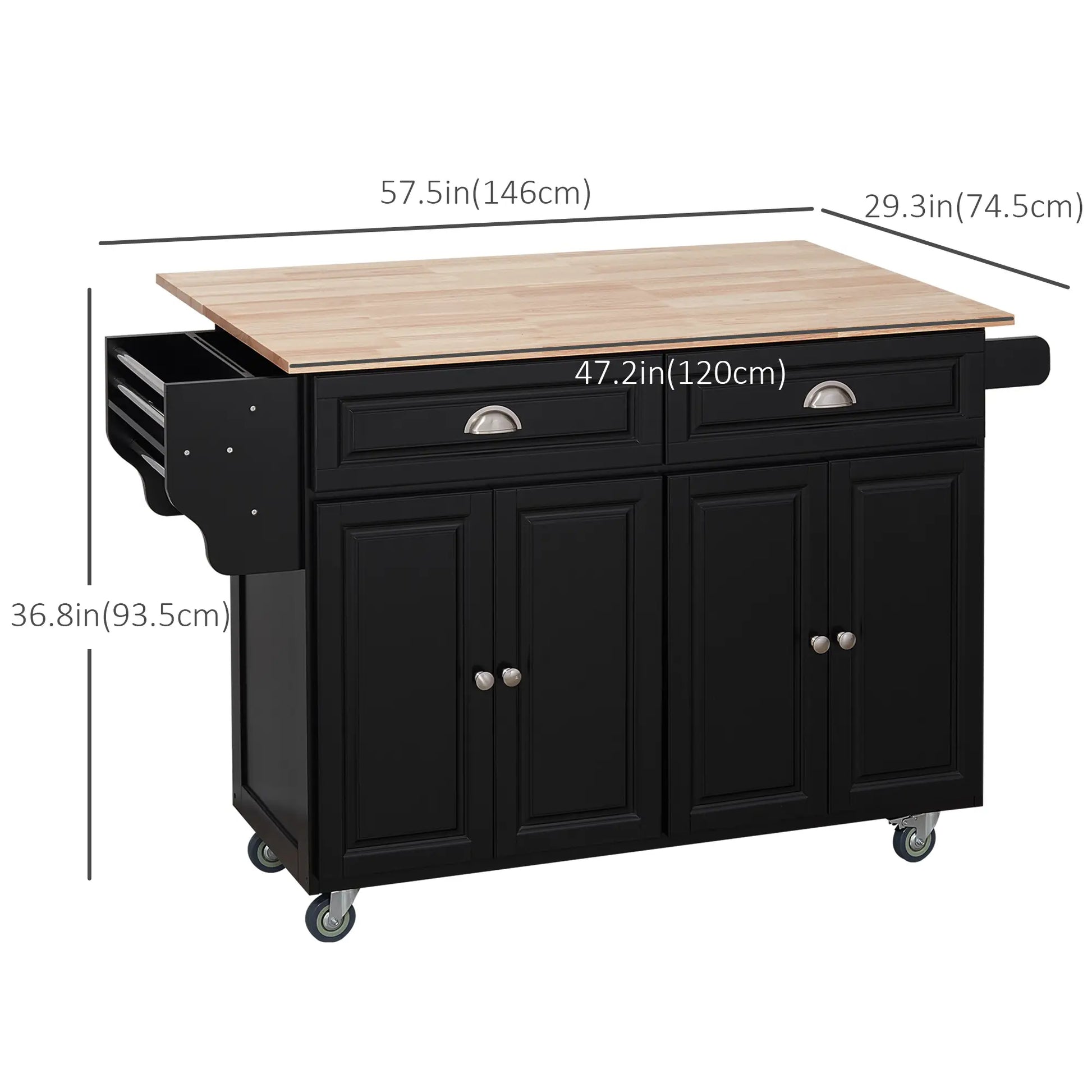 Kitchen Island with Storage, Drop Leaf, Rubber Wood Top, Black Kitchen Islands & Kitchen Carts at Gallery Canada