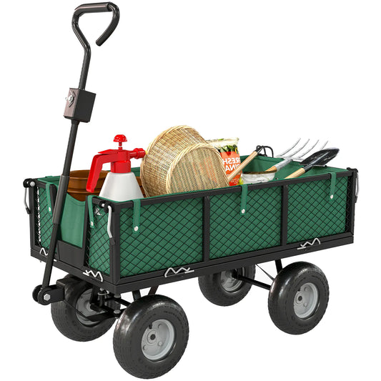 Steel Garden Cart, Removable Liner, Quick-Release Sides, 10" Wheels, 660lbs, Green Folding Garden Carts Green at Gallery Canada