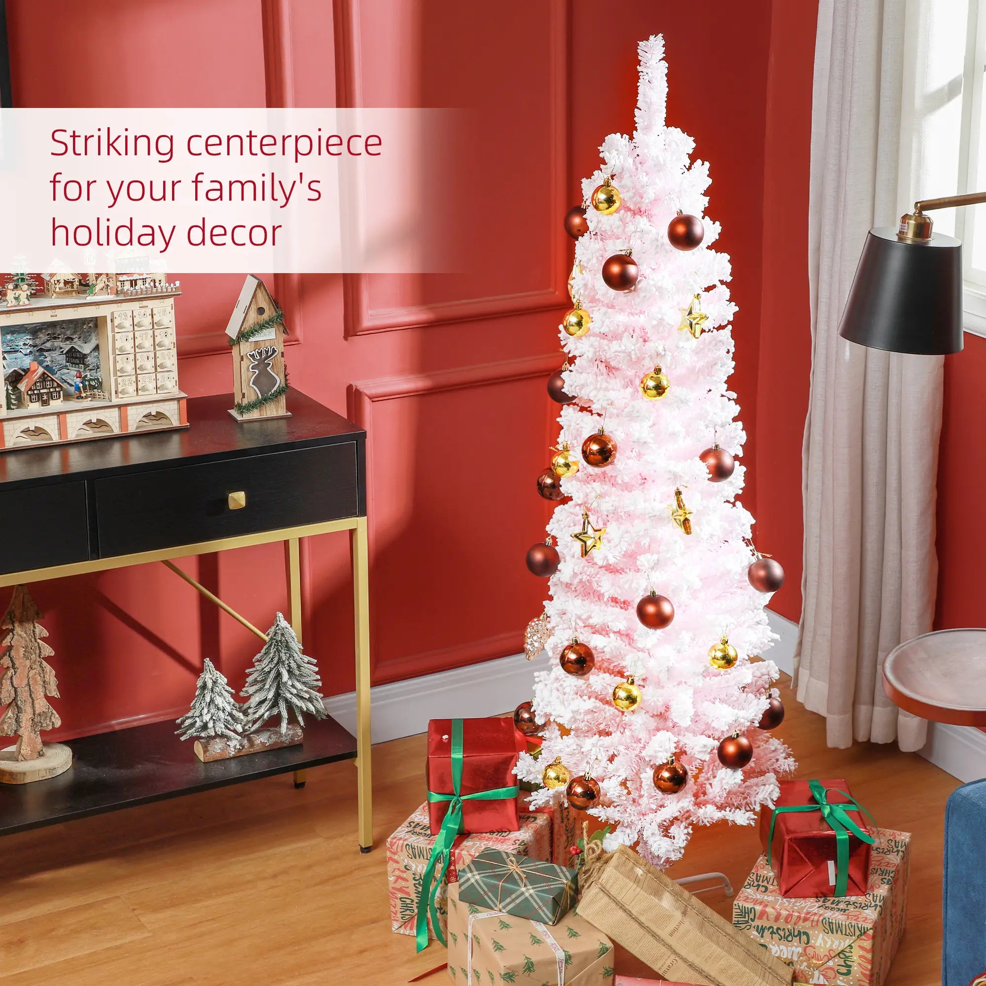 5ft Flocked Pencil Christmas Tree, Realistic Branch Tips, Pink Pencil Christmas Trees at Gallery Canada