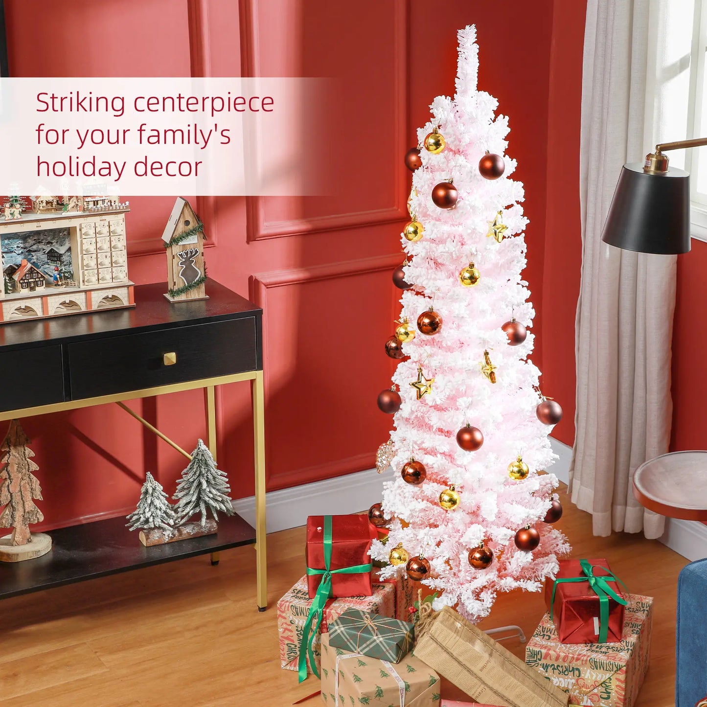 5ft Flocked Pencil Christmas Tree, Realistic Branch Tips, Pink Pencil Christmas Trees at Gallery Canada