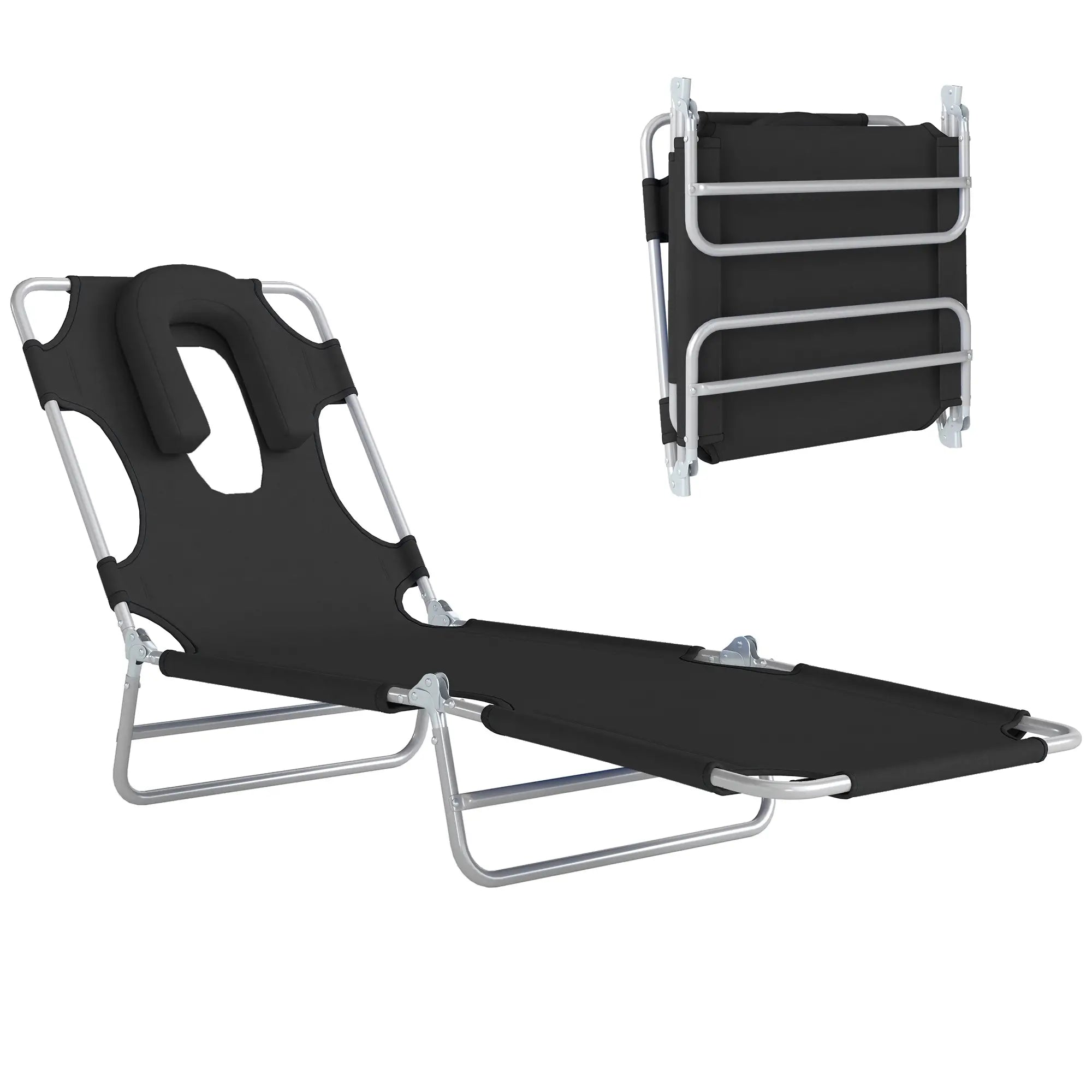 Adjustable Folding Chaise Lounge, Outdoor Tanning Chair, Black Lounger Chairs Black at Gallery Canada