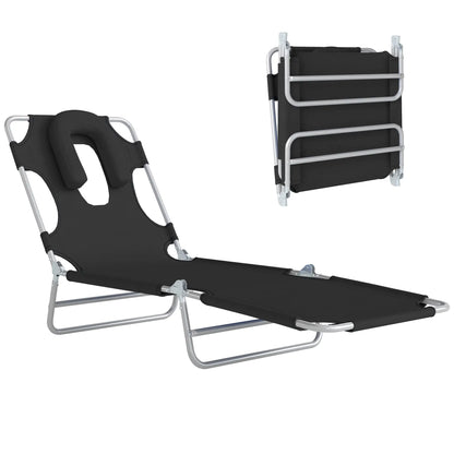 Adjustable Folding Chaise Lounge, Outdoor Tanning Chair, Black Lounger Chairs Black at Gallery Canada