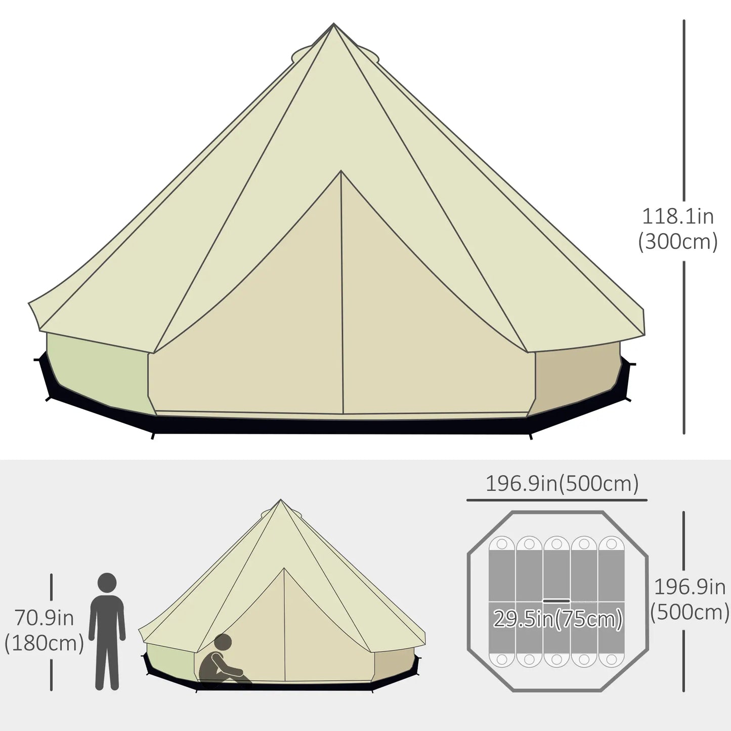 16.4' Large Family Teepee Tent, Canvas Camp Shelter, Beige Camping Tents at Gallery Canada