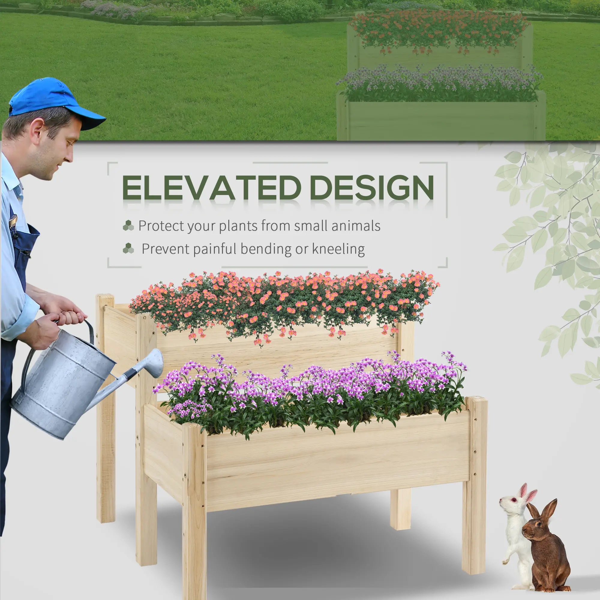 34x34x28 2-Tier Raised Garden Bed, Wooden Planter Box for Vegetables, Herbs, Flowers Elevated Garden Beds at Gallery Canada