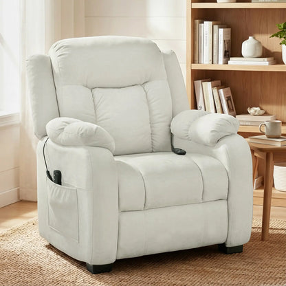 Massage Recliner Chair, Quiet Brushless Motor, Pet-Friendly Fabric, 2 Memory Positions, Cream White Single Sofas at Gallery Canada